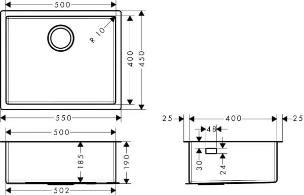 HANSGROHE S719 EVIYE TEZGAH ALTI S719-U500 500 ÇELİK 43427800