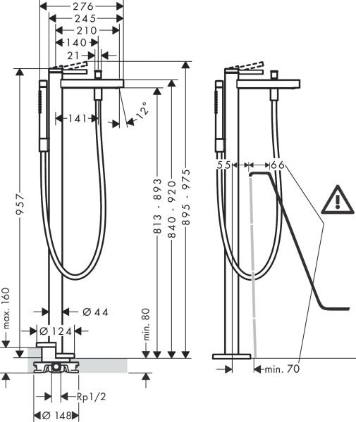 HANSGROHE FINORIS KUVET BATARYASI TEK KOLLU YERDEN KROM 76445000