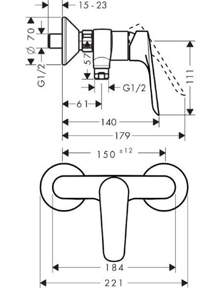 HANSGROHE LOGIS TEK KOLLU BANYO BATARYASI KROM 71602000