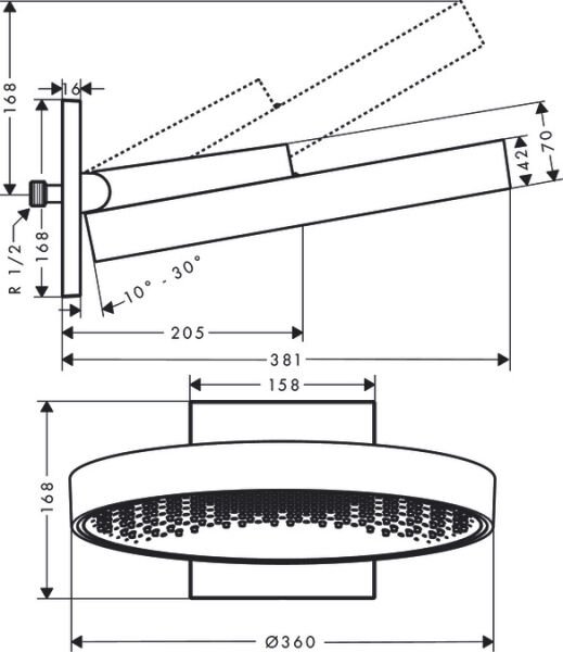 HANSGROHE RAINFINITY TEPE DUSU 360 1JET DUVAR BAGLANTILI SATIN BEYAZ 26230700