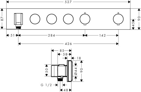 AXOR SHOWERCOLLECTION BANYO BATARYASI TERMOSTATIK MODUL SELECT 3 CIKIS 530/90 ALTIN 18356990