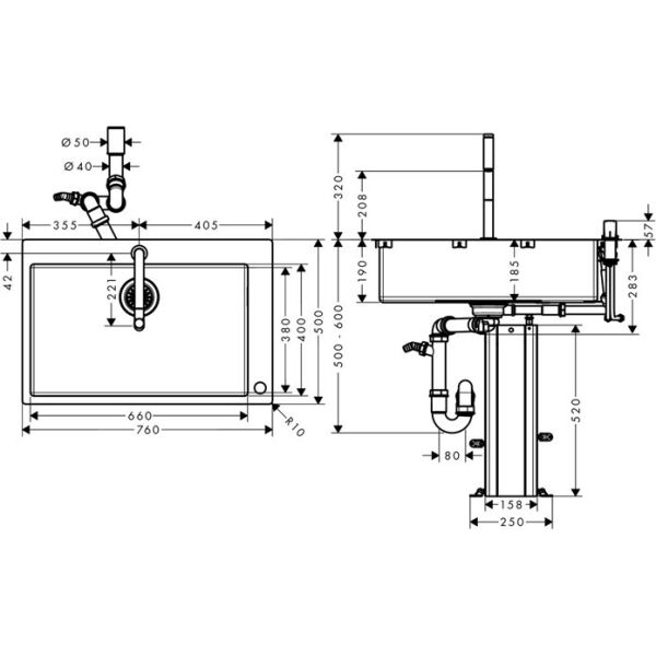 HANSGROHE C71 EVIYE KOMBINASYONU 660 CELIK 43202000