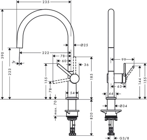 HANSGROHE TALIS M54 EVIYE BATARYASI TEK KOLLU 220 1 JET KROM 72804000