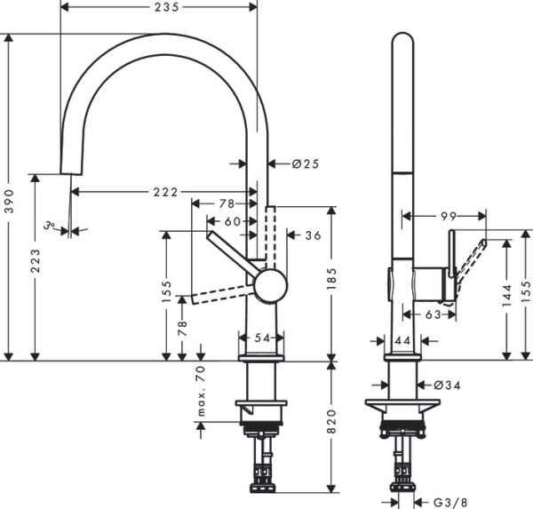 HANSGROHE TALIS M54 EVIYE BATARYASI TEK KOLLU 220 1 JET KROM 72804000