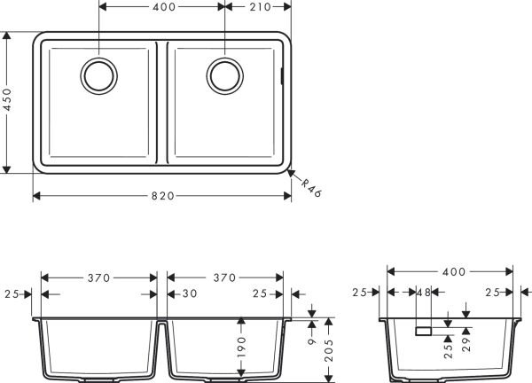 HANSGROHE S719 EVIYE TEZGAH ALTI S510-U770 370/370 GRAFIT SIYAH 43434170