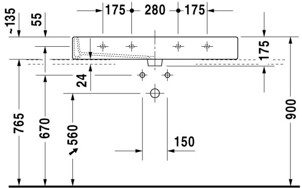 DURAVIT VERO TEZGAH USTU LAVABO TASLANMIS 1000x470 MM 0454100027