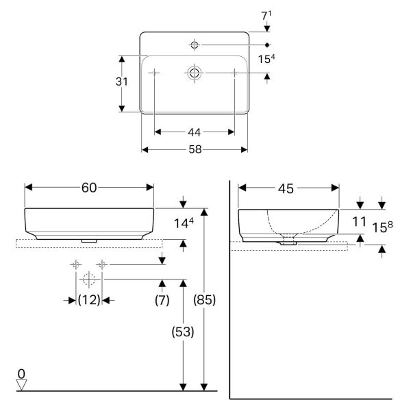 GEBERIT VARIFORM LAVABO DIKDORTGEN ETAJERLI 60CM 500.781.01.2