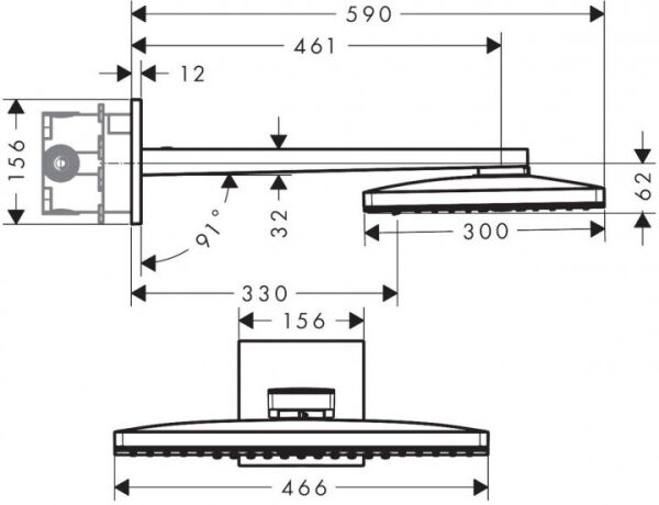 HANSGROHE RAINMAKER TEPE DUSU 460 2 JET TEPE DUSU DUS DIRS.SIYAH/KROM 24005600