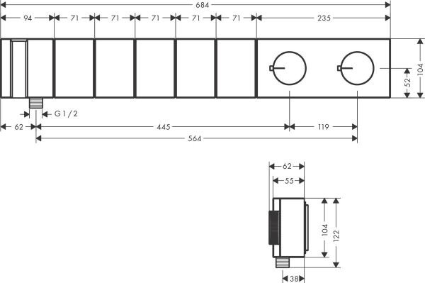 AXOR EDGE BANYO BATARYASI TERMOSTATIK  5 FONKSIYONLU MODUL 680/100 ELMAS KESIM KROM 46731000