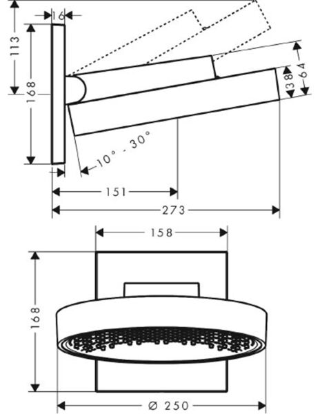 HANSGROHE RAINFINITY TEPE DUSU 250 1JET DUVAR BAGLANTISI ILE SATIN BEYAZ 26226700