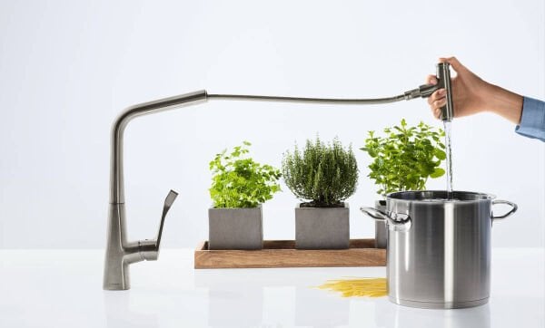 HANSGROHE METRIS SELECT M71 EVIYE BATARYASI TEK KOLLU CEKILEBILIR GAGA 1JET KROM 14884000