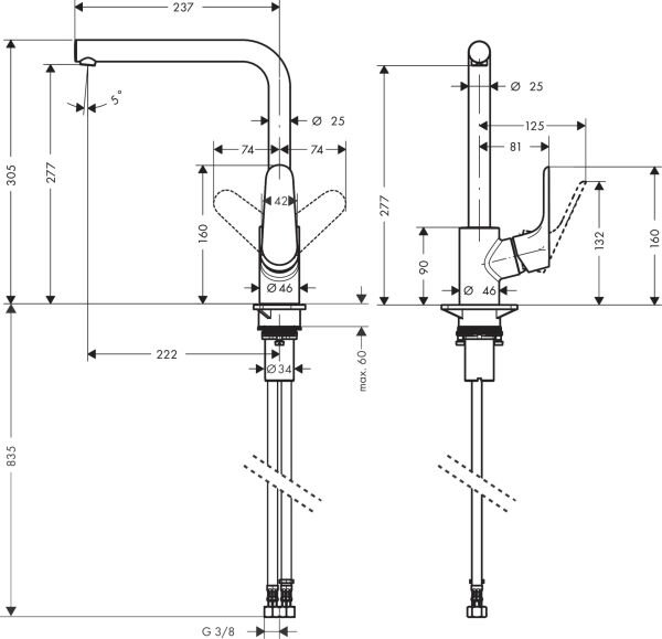 HANSGROHE FOCUS M41 EVIYE BATARYASI TEK KOLLU 280 1JET KROM 31817000