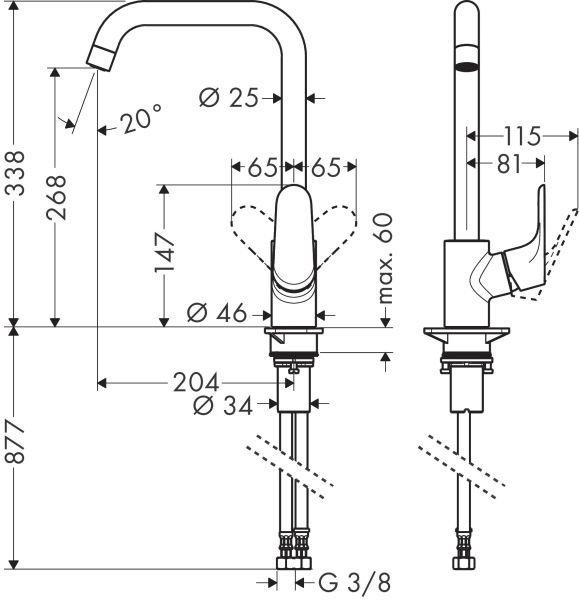 HANSGROHE FOCUS M41 EVIYE BATARYASI TEK KOLLU 260 1JET MAT SIYAH 31820670
