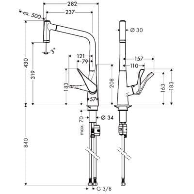 HANSGROHE METRIS SELECT EVIYE BATARYASI TEK KOLLU KROM 73816000