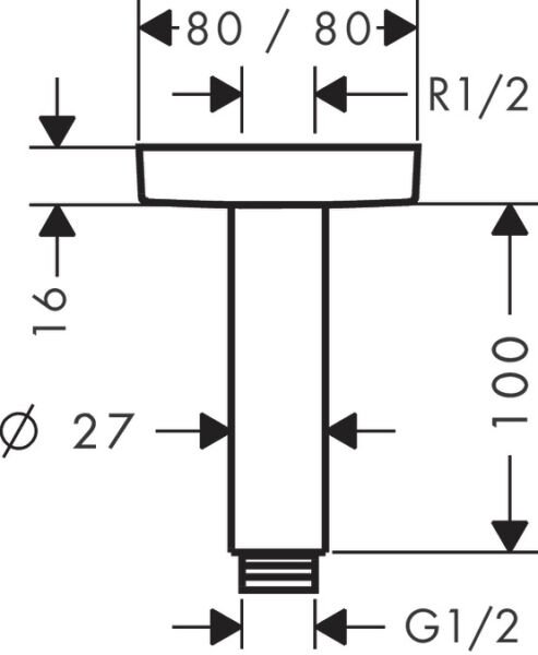 HANSGROHE UNIVERSAL TEPE DUSU TAVAN BAGLANTISI E 100 MM KROM 27467000