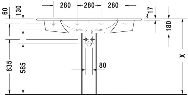 DURAVIT ME BY STARCK ETAJERLI LAVABO 1230*490 MM DELIKSIZ 2336120060