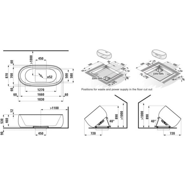 LAUFEN INBAGNOALESSI KUVET 1830*870*460 BEYAZ H2459720000001