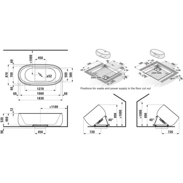 LAUFEN INBAGNOALESSI KUVET 1830*870*460 BEYAZ H2459720000001