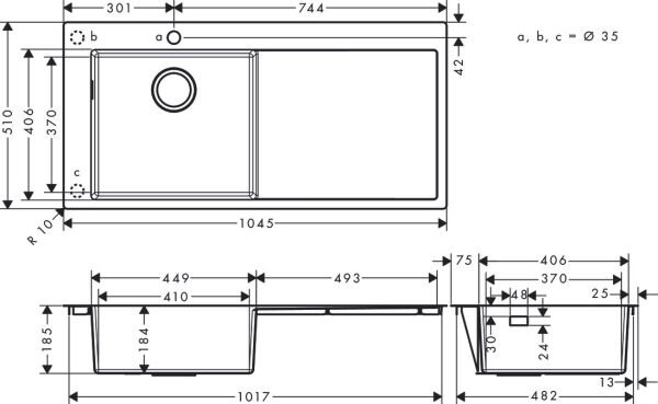 HANSGROHE S71 EVIYE ANKASTRE S716-F450 450 DAMLALIKLI CELIK 43331800