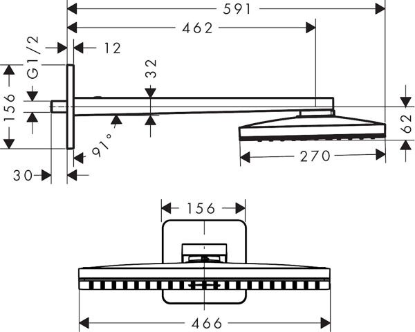 AXOR SHOWERSOLUTION TEPE DUSU460/300 1 JET DUS KOLU VE SOFTSQUARE ROZETI ILE KROM 35274000