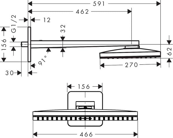 AXOR SHOWERSOLUTION TEPE DUSU460/300 1 JET DUS KOLU VE SOFTSQUARE ROZETI ILE KROM 35274000