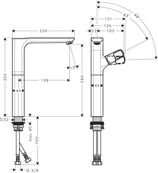 AXOR URQUIOLA TEK KOLLU LAVABO BATARYASI 280 KROM 11035000