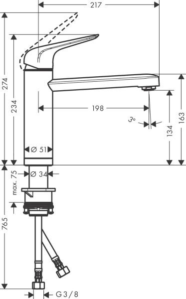 HANSGROHE M42 EVIYE BATARYASI 120 1 JET KROM 71807000