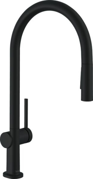 HANSGROHE TALIS TEK KOLLU EVIYE BATARYASI 210, CEKILEBILIR EL DUSU 2JET SBOX MAT SIYAH 72801670