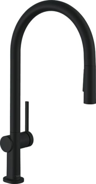 HANSGROHE TALIS TEK KOLLU EVIYE BATARYASI 210, CEKILEBILIR EL DUSU 2JET SBOX MAT SIYAH 72801670