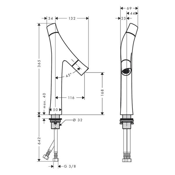 AXOR STARCK ORGANIC IKI KOLLU LAVABO BATARYASI 170 MM 2 VOLANLI KROM 12012000