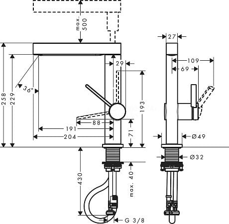 HANSGROHE FINORIS TEK KOLLU LAVABO BATARYASI  CEKILEBILIR BASLIK 2JET VE BAS-AC GIDER SETI ILE KROM 76063000