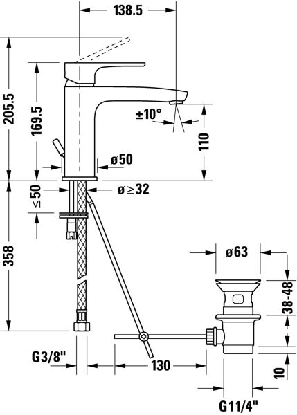 DURAVIT B.1 LAVABO BATARYASI 170 MM B11020001010