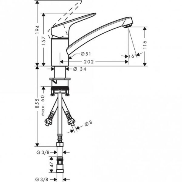 HANSGROHE LOGIS EVIYE BATARYASI TEK KOLLU M31 KROM 71831000