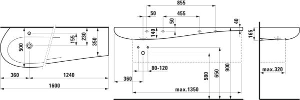 LAUFEN ALESSI ONE ETAJERLI LAVABO SAG 1600x500 MM H8149714001041
