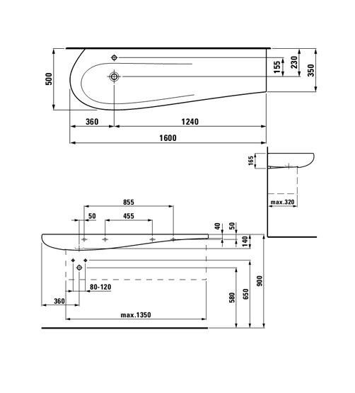 LAUFEN ALESSI ONE ETAJERLI LAVABO SAG 1600x500 MM H8149714001041
