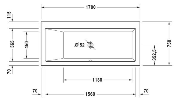 DURAVIT VERO KUVET 170*75 CM  SOLDA TEK SIRT EGIMLI, BEYAZ 700133000000000