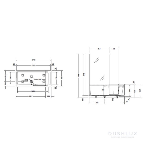DURAVIT XVIU KUVET 170*75 SEFFAF CAM SOL KOSE 700403000000000