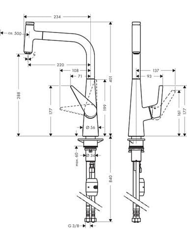 HANSGROHE TALIS EVIYE BATARYASI TEK KOLLU SELECT SPIRALLI KROM 72821000