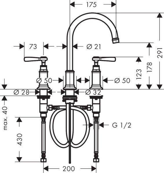 AXOR MONTREUX 3-DELIKLI LAVABO BATARYASI 180 MM GIDER SETLI ALTIN 16514990
