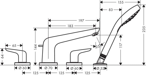 HANSGROHE NOVUS KUVET KENARI BATARYASI 4-DELIKLI KROM 71333000