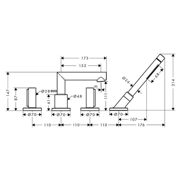 AXOR UNO KUVET KENARI BATARYASI 4-DELIKLI ZERO VOLAN MAT BRONZ 45444140