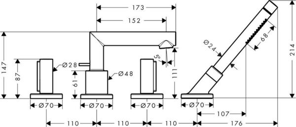 AXOR UNO KUVET KENARI BATARYASI 4-DELIKLI MAT SIYAH KROM 45444340