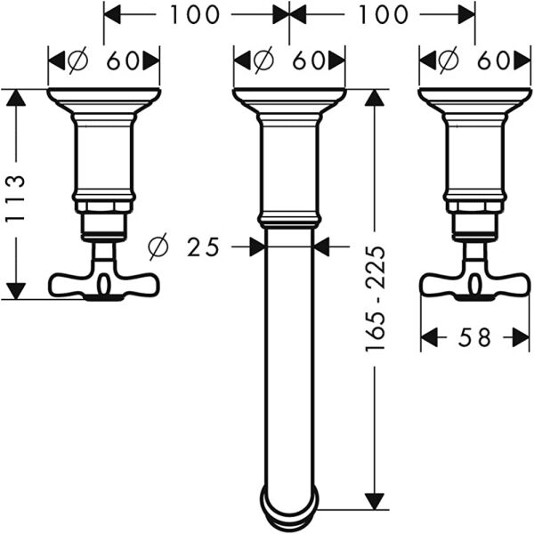 AXOR MONTREUX 3-DELIKLI LAVABO BATARYASI 225 MM GAGA KROM 16532000