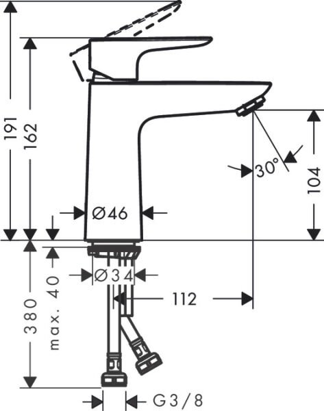 HANSGROHE TALIS E TEK KOLLU LAVABO BATARYASI 110MM KUMANDASIZ KROM 71712000