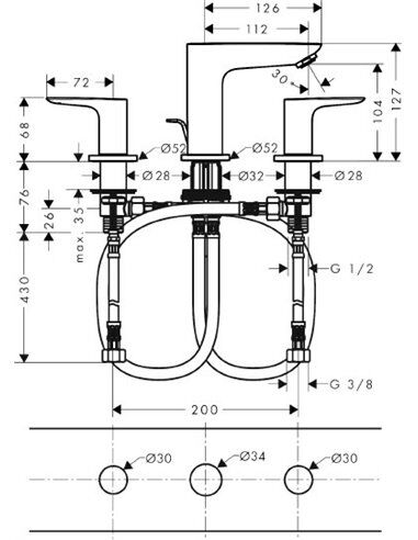 HANSGROHE TALIS E 3-DELIKLI LAVABO BATARYASI KUMANDALI MAT SIYAH  71733670