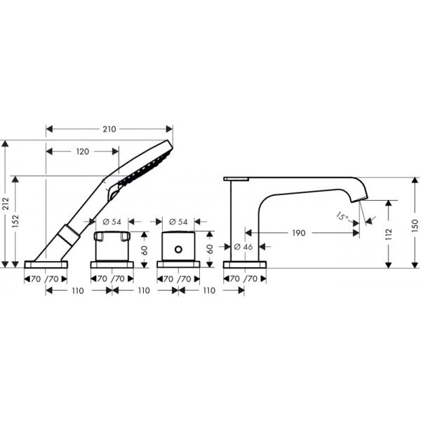 AXOR CITTERIO E KUVET KENARI 4-DELIKLI TERMOSTATIK BANYO BATARYASI KROM 36411000