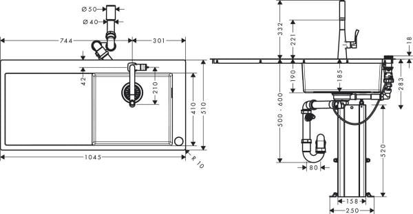 HANSGROHE C71 EVIYE KOMBINASYONU SELECTC71-F450-02 DAMLALIKLI KROM 43208000