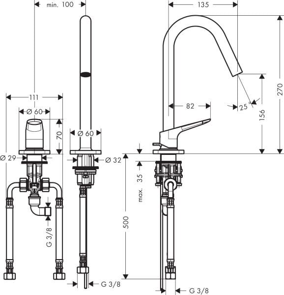 AXOR CITTERIO M IKI DELIKLI LAVABO BATARYASI 160 MM KUMANDALI KROM 34132000