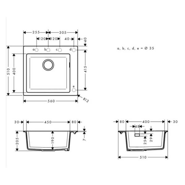 HANSGROHE EVIYE EVIYE ANKASTRE S510-F450 45 CM GRAFIT SIYAH 43312170