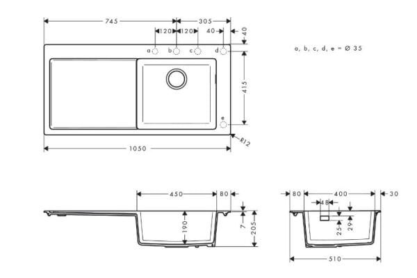 HANSGROHE S514 EVIYE TEZGAH USTU S514-F450 GTS DAMLALIKLI 43314170